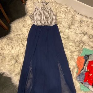 Blue and white maxi dress